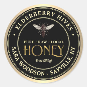 Gold- und Black Honey-Label mit Vintager Bienenkön Runder Aufkleber