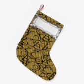 Gold- und Black-Lace-Tree oder Mantle-Strumpf Kleiner Weihnachtsstrumpf (Vorderansicht (hängend))