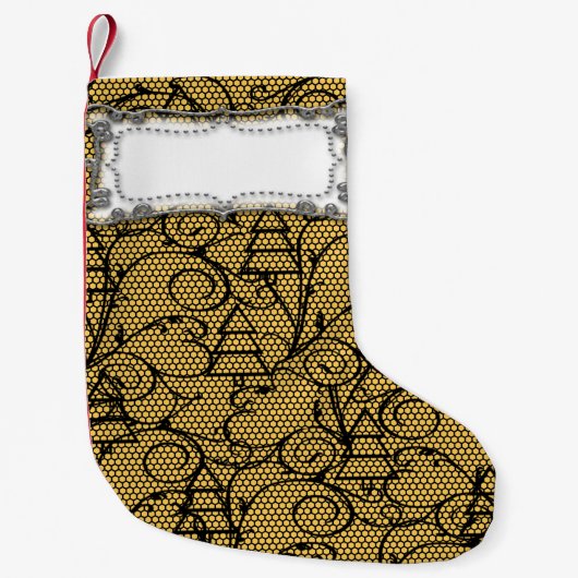 Gold- und Black-Lace-Tree oder Mantle-Strumpf Kleiner Weihnachtsstrumpf (Vorderseite)