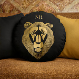 Gold und Black Lion Moderner Chic Klassik Mit Mono Rundes Kissen