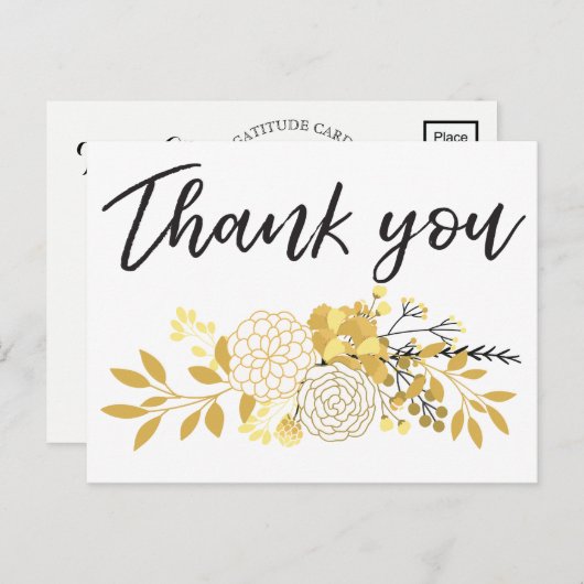 Gold und Black Modern Floral Cluster Vielen Dank Postkarte (Vorne/Hinten)