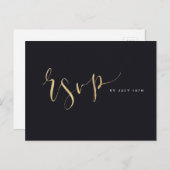 Gold und Black Modern Simple Script Hochzeit RSVP Einladungspostkarte (Vorne/Hinten)