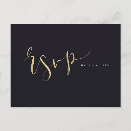 Gold und Black Modern Simple Script Hochzeit RSVP Einladungspostkarte (Vorderseite)