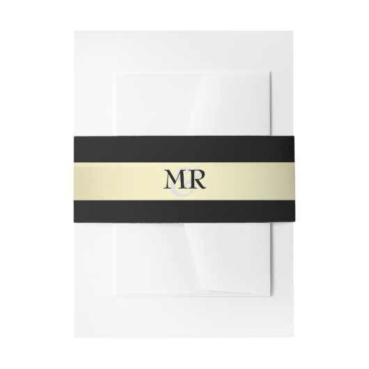 Gold und Black Monogram Wedly Bands Einladungsbanderole (Vorderseite Beispiel)