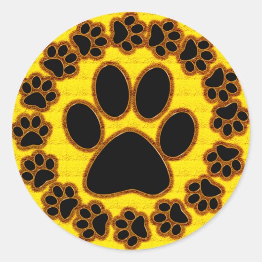 Gold- und Black Paw-Prints Runder Aufkleber (Vorderseite)