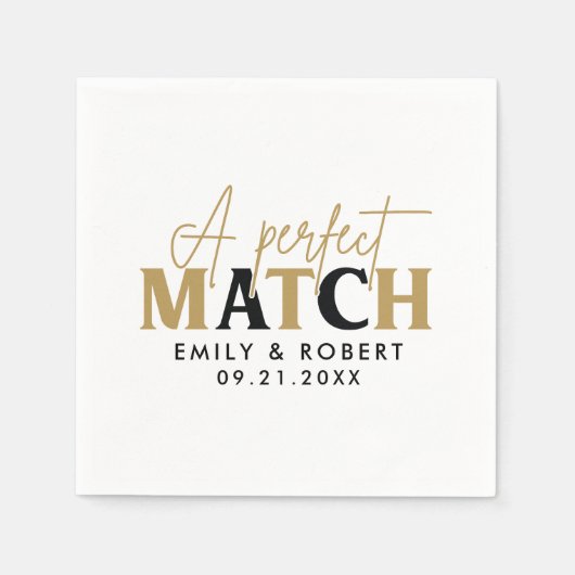 Gold und Black Perfect Match Wedding Gift Serviette (Vorderseite)