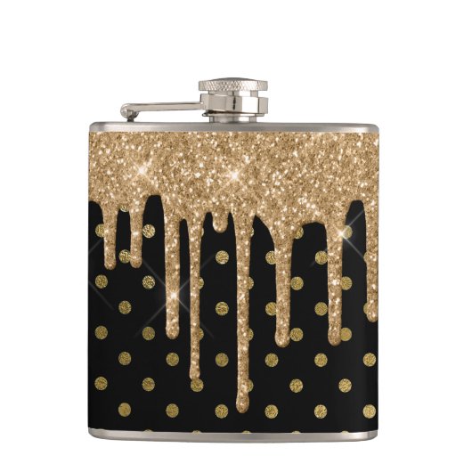 Gold und Black Polka Dot Flask Flachmann (Vorderseite)