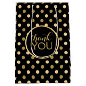 Gold und Black Polka Dots Muster Danke Text Mittlere Geschenktüte (Rückseite)