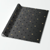 Gold und Black Polka Punkte auf Sheen Black Satin Geschenkpapier (Ungerollt)