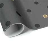 Gold und Black Polka Punkte auf Sheen Black Satin Geschenkpapier (Rolleneckpunkt)