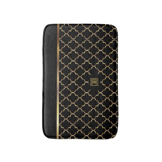 Gold und Black Quatrefolie - Monogram Design Badematte (Vorderseite Vertikal)