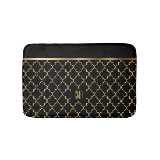Gold und Black Quatrefolie - Monogram Design Badematte (Vorderseite)