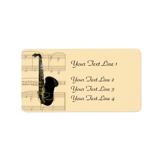 Gold und Black Saxophone Sheet Music Labels Adressaufkleber (Vorne)