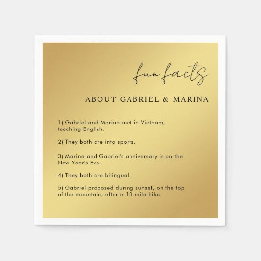 Gold und Black Script Fun Fakten Neuauflage Hochze Serviette (Vorderseite)
