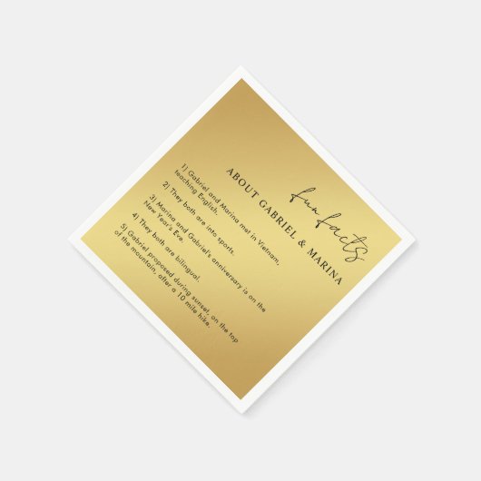 Gold und Black Script Fun Fakten Neuauflage Hochze Serviette (Ecke)
