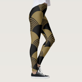 Gold und Black Seigaiha japanisches Wellenmuster Leggings