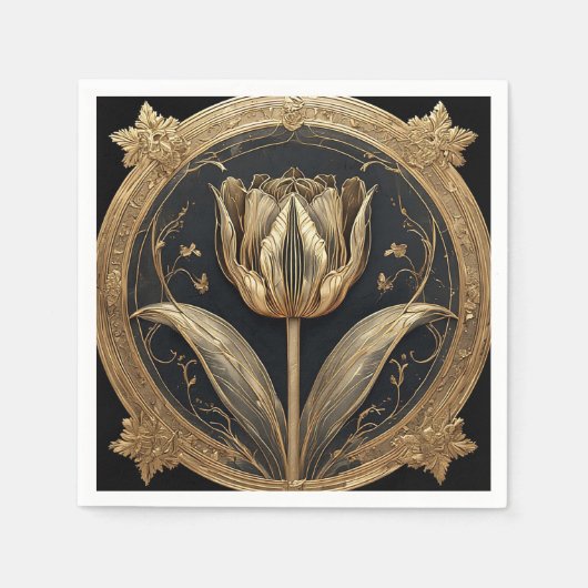 Gold- und Black Tulip-Design Serviette (Vorderseite)