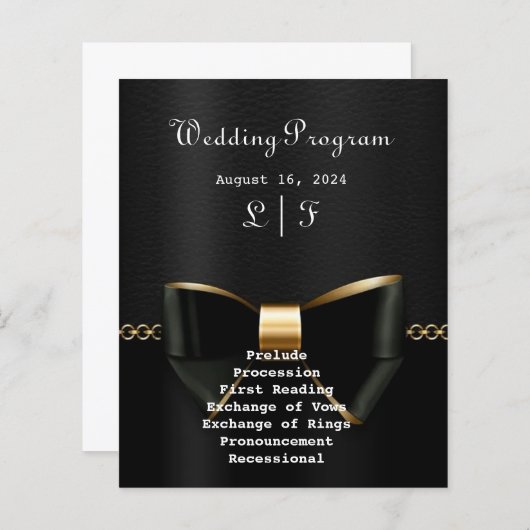 Gold- und Black Tuxedo-Hochzeitsprogramm (Vorne/Hinten)