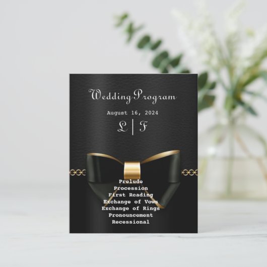 Gold- und Black Tuxedo-Hochzeitsprogramm (Stehend Vorderseite)