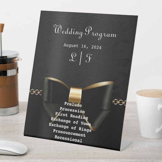 Gold- und Black Tuxedo-Hochzeitsprogramm Sockelschild (In Situ)