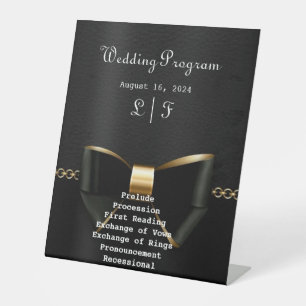 Gold- und Black Tuxedo-Hochzeitsprogramm Sockelschild