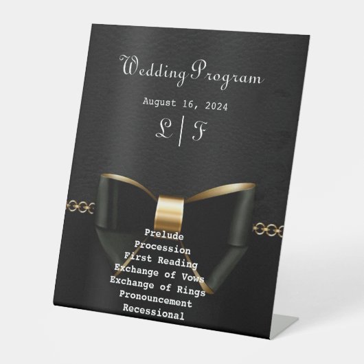 Gold- und Black Tuxedo-Hochzeitsprogramm Sockelschild (Vorderseite)