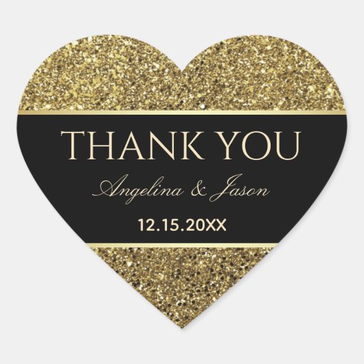 Gold und Black Wedding Vielen Dank für Ihr Interes Herz-Aufkleber (Vorderseite)