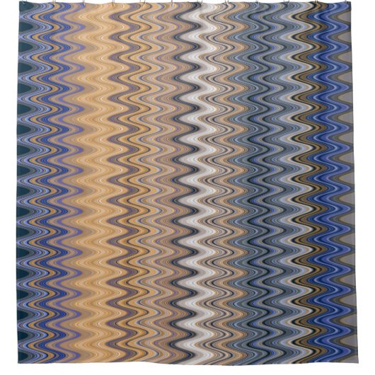 Gold und Blau Elegantes Wavy Muster Duschvorhang (Vorderseite)