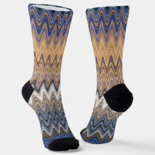 Gold und Blau Elegantes Wavy Muster Socken