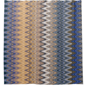 Gold und Blau Elegantes Wellenmuster   Duschvorhang