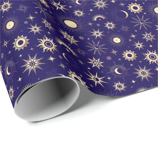 Gold und Blau Himmlisch Geschenkpapier (Rolleneckpunkt)
