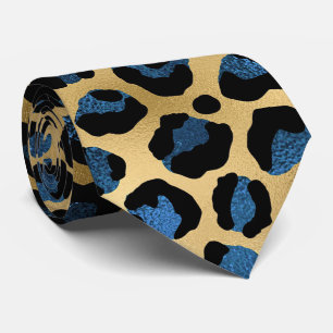 Gold- und Blau Leopardenprint Krawatte