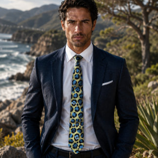 Gold- und Blau Leopardenprint Krawatte