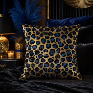 Gold- und Blau-Leopardenprint-Tiermuster Kissen