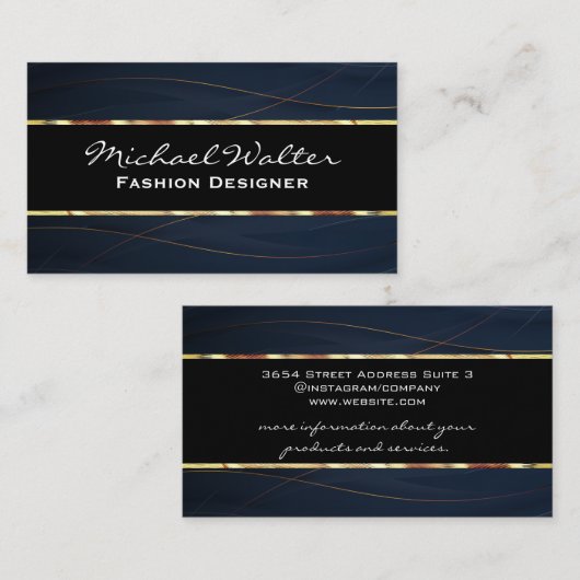 Gold und Blau | Luxuslinien Visitenkarte (Vorne/Hinten)
