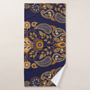 Gold und Blau, nahtlose Blumenmuster. Badehandtuch