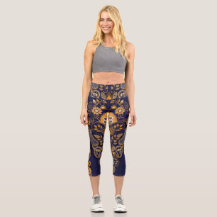 Gold und Blau, nahtlose Blumenmuster. Capri Leggings
