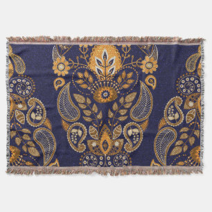 Gold und Blau, nahtlose Blumenmuster. Decke