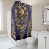 Gold und Blau, nahtlose Blumenmuster. Duschvorhang (Beispiel)