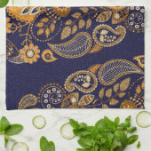 Gold und Blau, nahtlose Blumenmuster. Geschirrtuch (Gefaltet)