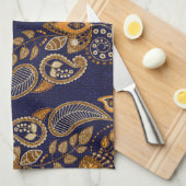 Gold und Blau, nahtlose Blumenmuster. Geschirrtuch (Viertel Falte)
