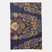 Gold und Blau, nahtlose Blumenmuster. Geschirrtuch (Vertikal)