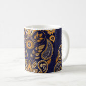 Gold und Blau, nahtlose Blumenmuster. Kaffeetasse (VorderseiteRechts)