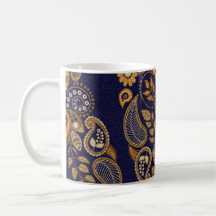 Gold und Blau, nahtlose Blumenmuster. Kaffeetasse