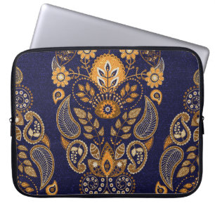 Gold und Blau, nahtlose Blumenmuster. Laptopschutzhülle