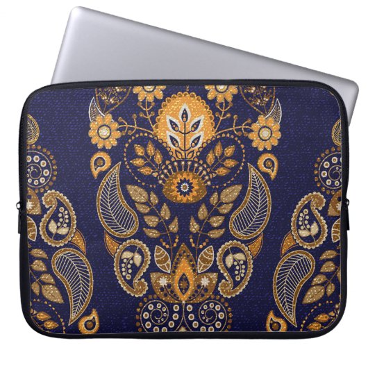 Gold und Blau, nahtlose Blumenmuster. Laptopschutzhülle (Vorderseite)