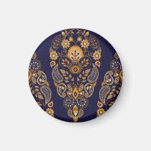 Gold und Blau, nahtlose Blumenmuster. Magnet