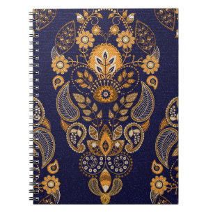 Gold und Blau, nahtlose Blumenmuster. Notizblock