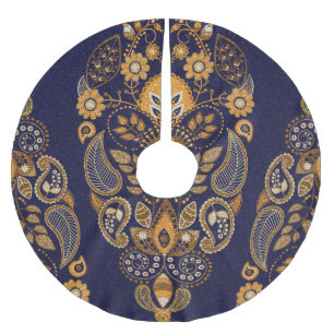 Gold und Blau, nahtlose Blumenmuster. Polyester Weihnachtsbaumdecke