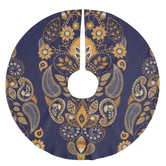 Gold und Blau, nahtlose Blumenmuster. Polyester Weihnachtsbaumdecke (Vorderseite)